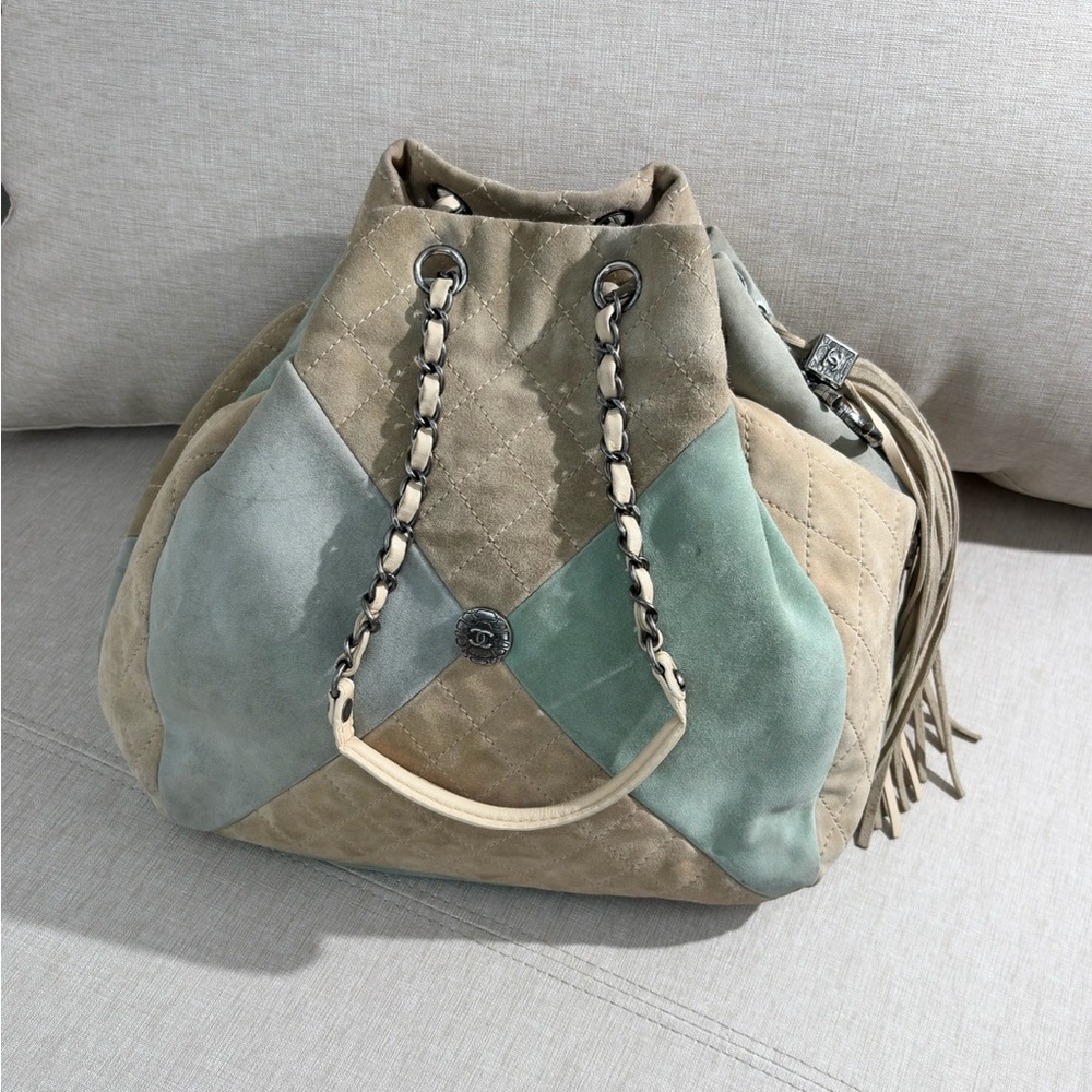 Chanel Multicolor Suede Patchwork Drawstring Hobo… - image 1